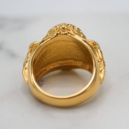 Vintage Antique Cabochon Emerald Crystal Ring 18k Gold Electroplated Womans Jewelry