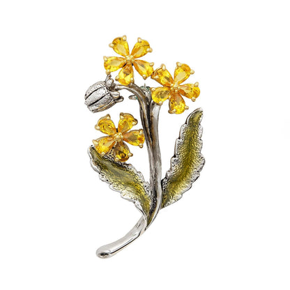 Vintage Womens Oscar de la Renta Crystal Flower Brooch Pin White Gold Plated Designer Lapel Pin Only One Available