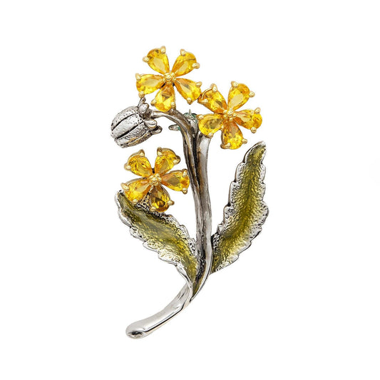 Vintage Womens Oscar de la Renta Crystal Flower Brooch Pin White Gold Plated Designer Lapel Pin Only One Available