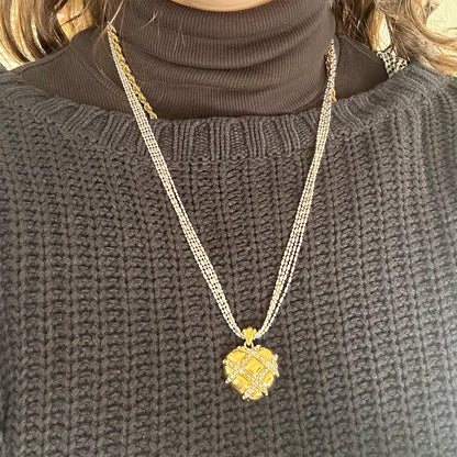 Womens Vintage Oscar De La Renta Yellow and White Gold Heart Pendant Necklace, 24 Inch Valentine's Day Gifs