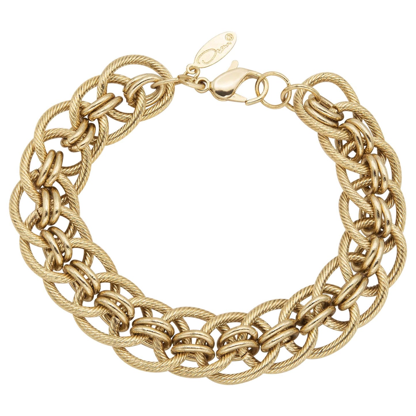 Vintage Oscar De La Renta Yellow or White Gold 8 Inch Textured Links Bracelet Designer Antique Jewelry