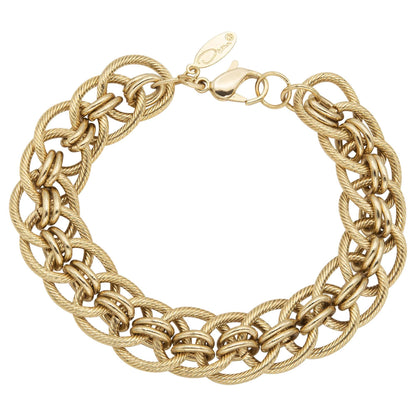 Vintage Oscar De La Renta Yellow or White Gold 8 Inch Textured Links Bracelet Designer Antique Jewelry
