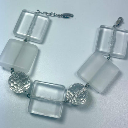 Vintage Oscar De La Renta Frosted & Clear Lucite Bracelet Antique Elegant Lightweight