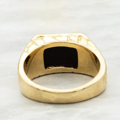 Vintage Ring 1980s Mens Onyx and Austrian Crystal 18kt Gold Plated Antique Ring #R6001 - Limited Stock - Never Worn