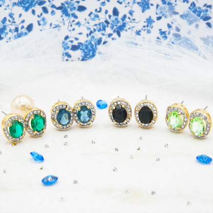 Women's Vintage Austrian Crystal Post Earrings Gold Electroplated Pierced Earrings