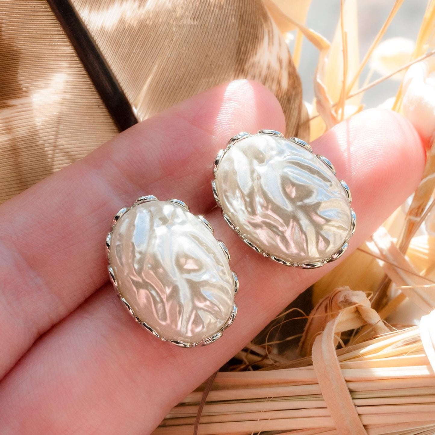 Vintage Womens Pearl Earrings Silver Classic Antique Post Button Earring. Mabe Pearl Great Birthday gift for June Birthdays or Mother's Day