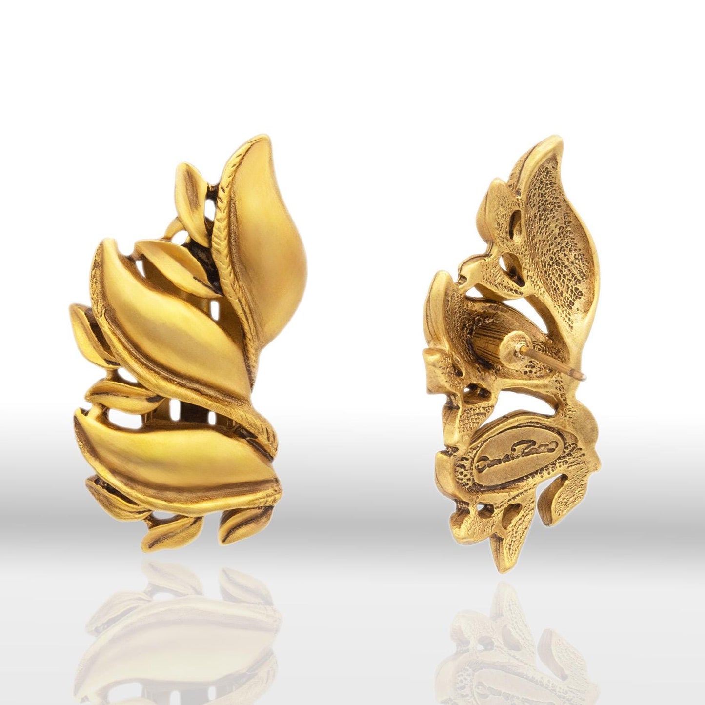 Vintage Earrings Oscar de la Renta Signed Antique Matte Gold Tone Estate Earring Womans Designer Pierced Post Earrings