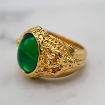 Vintage Antique Cabochon Emerald Crystal Ring 18k Gold Electroplated Womans Jewelry