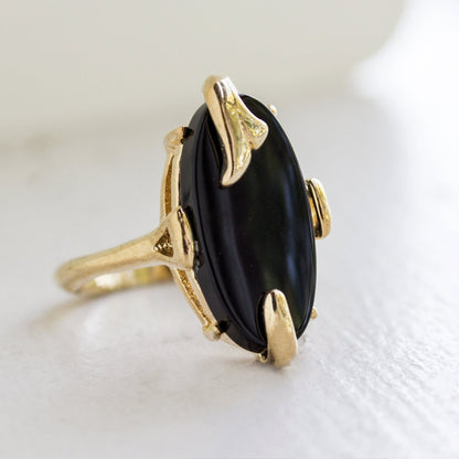 Vintage Genuine Onyx 18k Gold Plated Cocktail Ring Made in USA #R2998