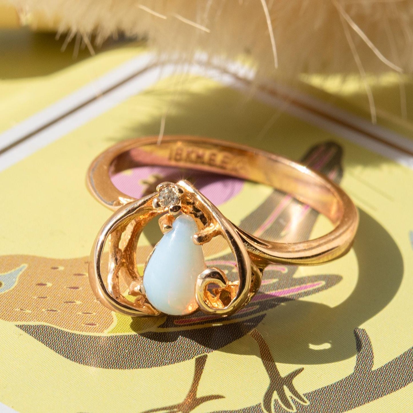 Vintage 18k Gold Electroplate Genuine Pinfire Opal Ring Austrian Crystal Heart Shape October Birthstone Ring for Women Dainty Girls Rings