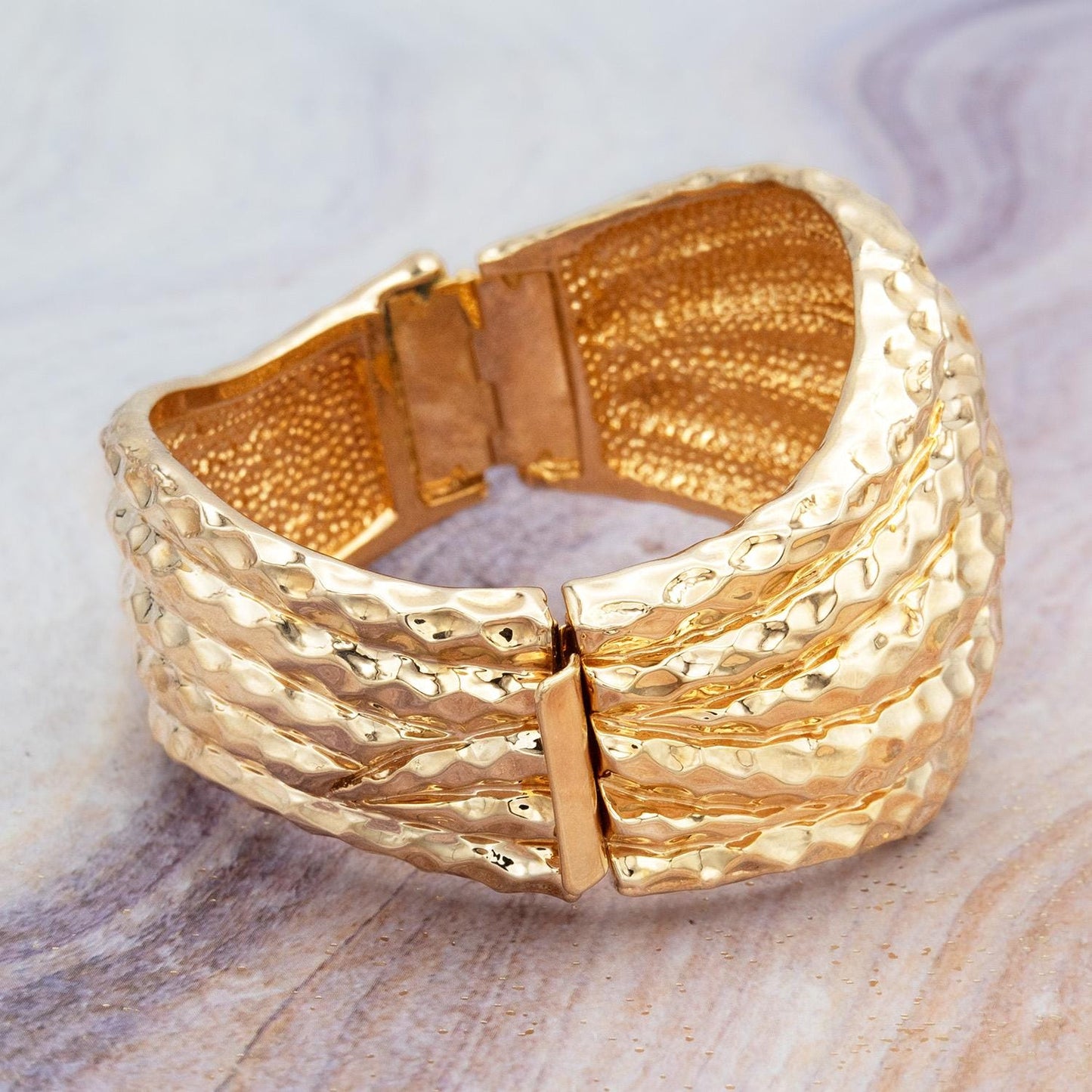 Vintage Hammered Gold Bangle Bracelet 1990s Bold Wide Statement Cuff Hinged Gold Plated Bracelet Bracelets Jewelry Antique for Women