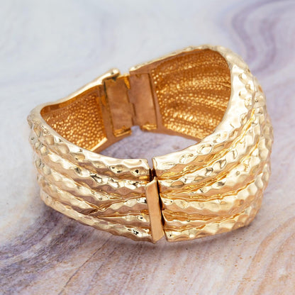 Vintage Hammered Gold Bangle Bracelet 1990s Bold Wide Statement Cuff Hinged Gold Plated Bracelet Bracelets Jewelry Antique for Women