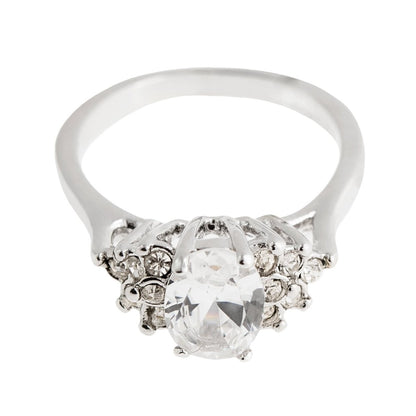 Vintage Ring Clear Cubic Zirconia 18kt White Gold Electroplated Made in USA