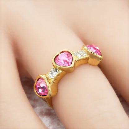 Vintage Ring Crystal Triple Heart Womens Ring 18k Gold Electroplated Stacking Valentine's Day Womans Gifts Antique Jewelry