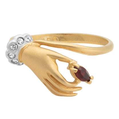 Vintage Ruby and Clear Austrian Crystals 18k Yellow Gold Matte Finish Made in USA