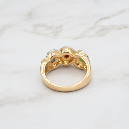 Women's Vintage Ring Pearl or Multi Color Emerald, Sapphire, Ruby Crystal Cocktail Band Ring