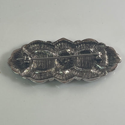 Vintage Brooch Victorian Era Pin Design Diamond Chip Stone with 20 Genuine Marcasite Stones, 18kt White Gold Electroplated Antique Design