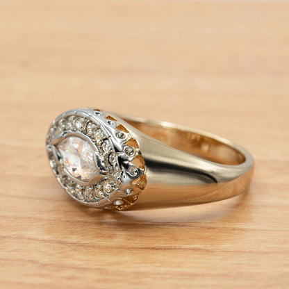 Vintage Ring 18k Yellow Gold Electroplated Edwardian Style Marquise Cubic Zirconia Ring
