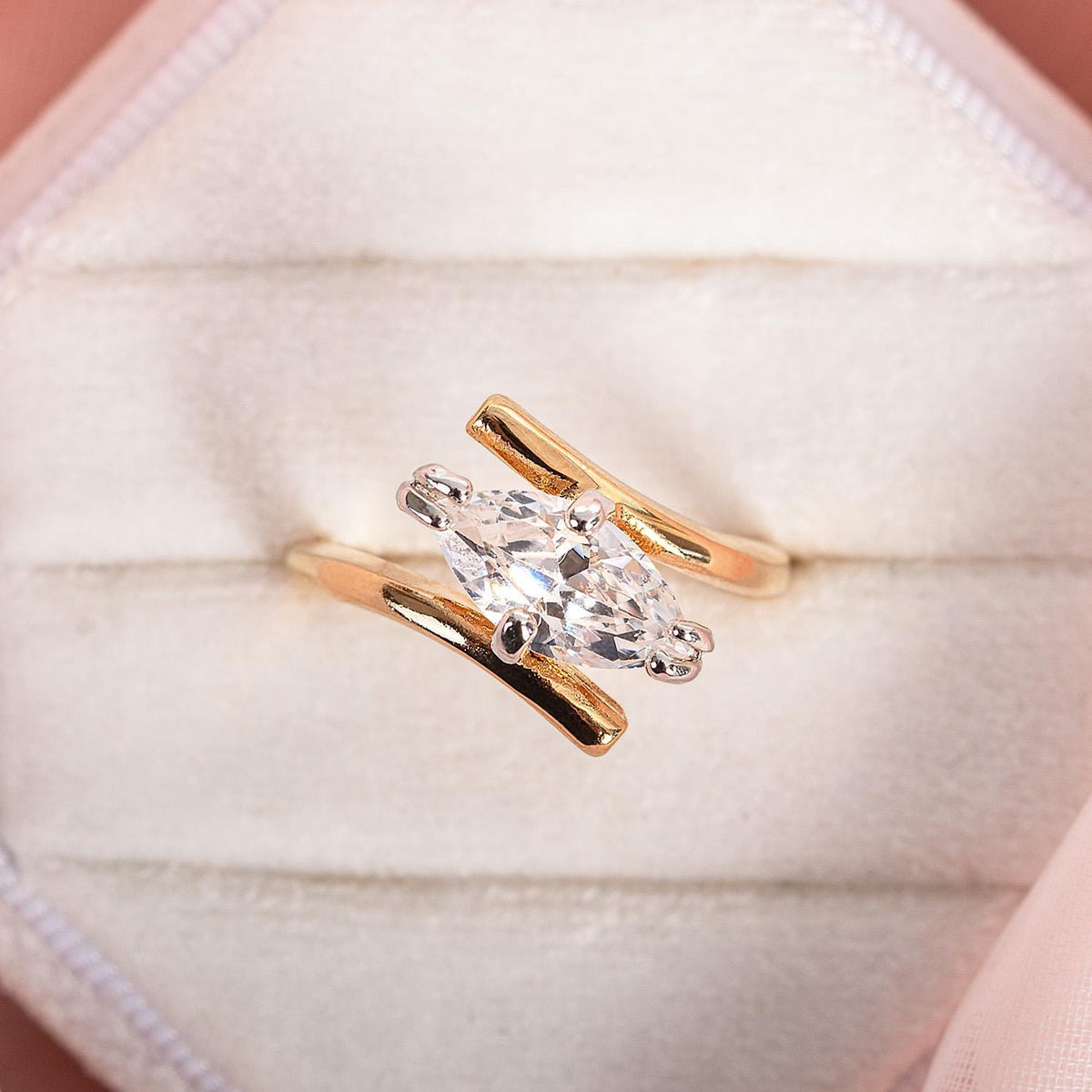 Vintage Marquise East West Setting Cubic Zirconia Ring 2 Ct Solitaire Engagement Ring