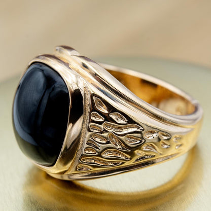 Vintage Ring 1980s Mens Black Onyx 18kt Gold Electroplated Ring Unisex Jewelry Gift for Men Dad Husband Father's Day Gift Men's Rings