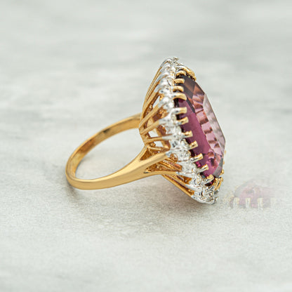 Vintage Ring Amethyst and Clear Austrian Crystal Cocktail Ring 18k Gold #R1843 - Never Worn Statement Cocktail Womans Antique Rings