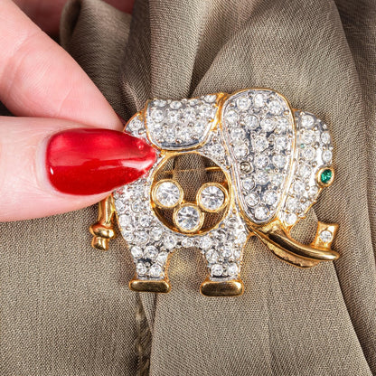 Vintage Women's Brooch Pin Elephant Clear Crystals & Emerald Eye Good Luck Only One Available