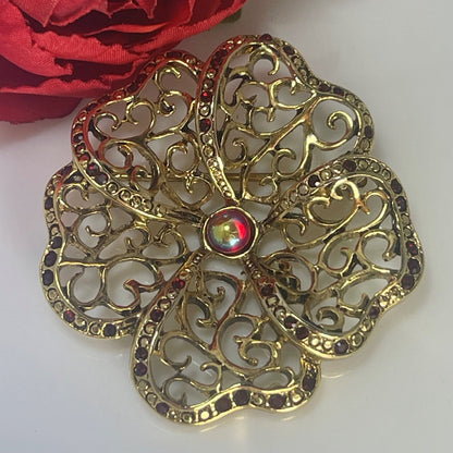 Oscar de la Renta Vintage Pin Antique Designer Gold Brooch for Women Ornate Flower Bouquet OSP-FLOWER Limited Stock