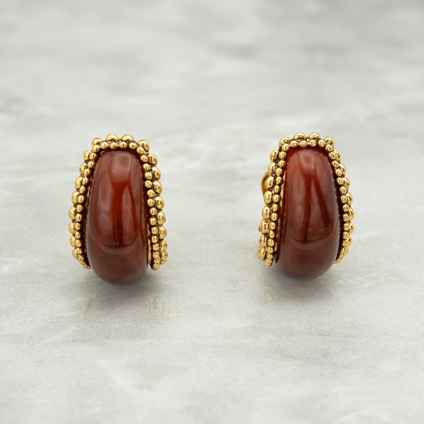 Vintage Earrings Oscar de la Renta Clip Earrings Gold with Carnelian Stones OSE-13500-C - Limited Stock - Never Worn