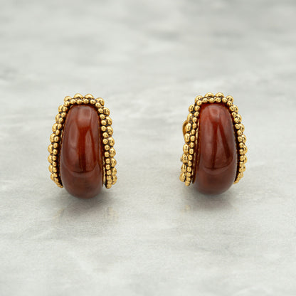 Vintage Earrings Oscar de la Renta Clip Earrings Gold with Carnelian Stones OSE-13500-C - Limited Stock - Never Worn