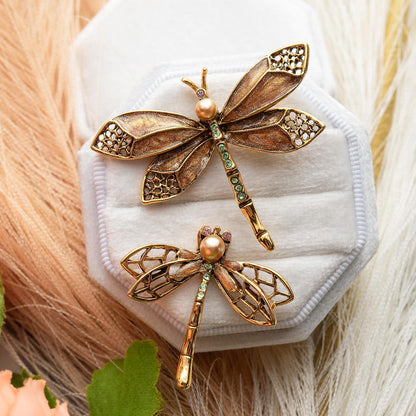 Vintage Oscar de la Renta Set of Two Dragonfly Brooch Gold Pin Luxury Designer Jewelry Womans Insect Jewelry