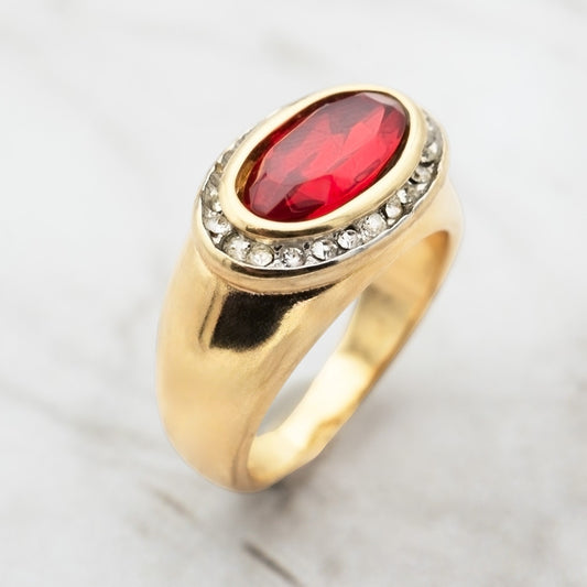 Vintage Ring Ruby Clear Austrian Crystals 18k Gold Polished Finish Womans Antique Rings For Women