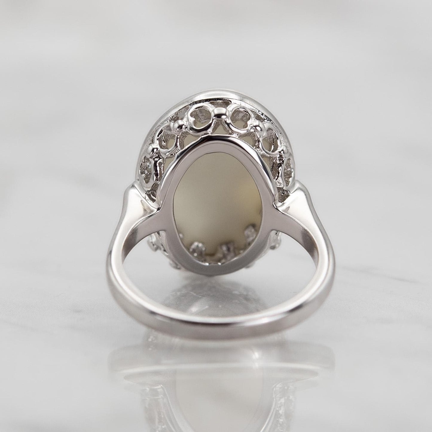 Vintage Black Silhouette on White Cameo Ring Antique 18k White Gold Silver Womans Handmade Jewelry Victorian Rings Limited Stock