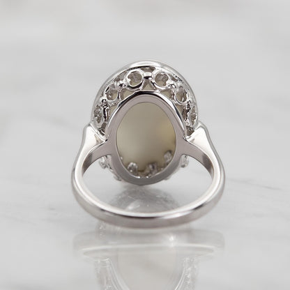 Vintage Black Silhouette on White Cameo Ring Antique 18k White Gold Silver Womans Handmade Jewelry Victorian Rings Limited Stock