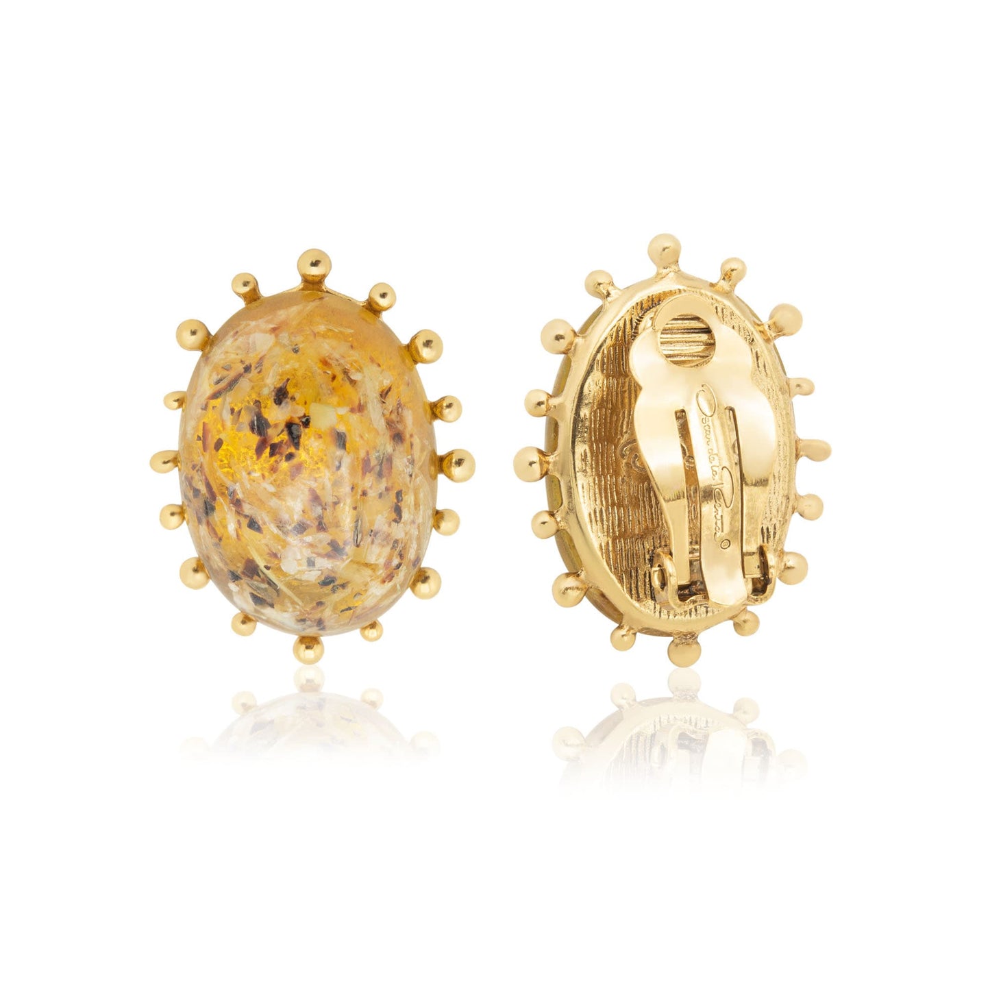 Vintage Women's Earrings Oscar de la Renta Gold Clip Earrings Oval Design 1" OSE-13491