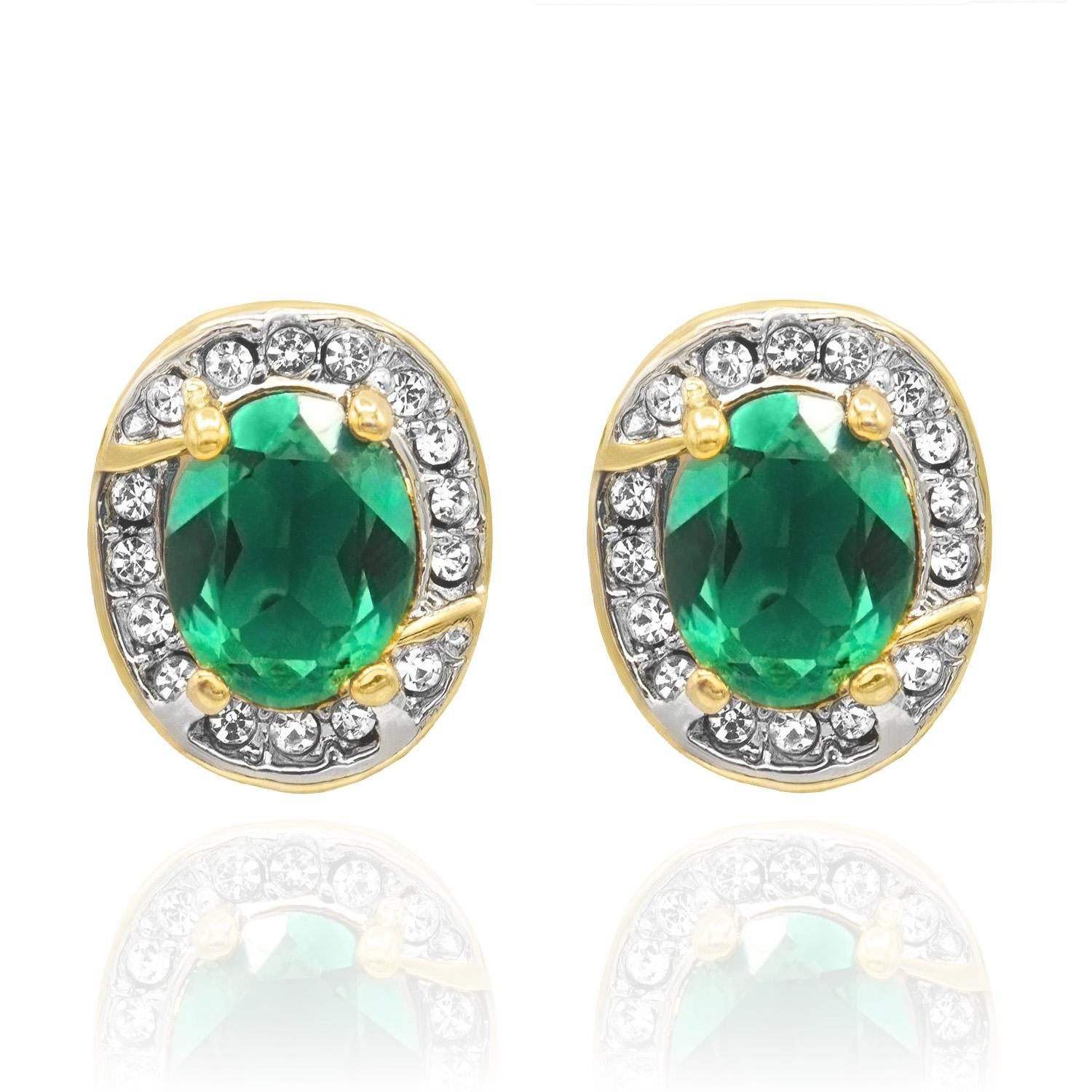 Vintage 18k Gold Electroplated Ruby and Clear Swarovski Crystal Post Earrings jewelry image 1