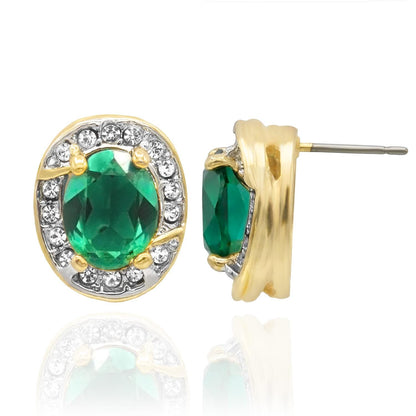 Vintage 18k Gold Electroplated Ruby and Clear Swarovski Crystal Post Earrings jewelry image 1