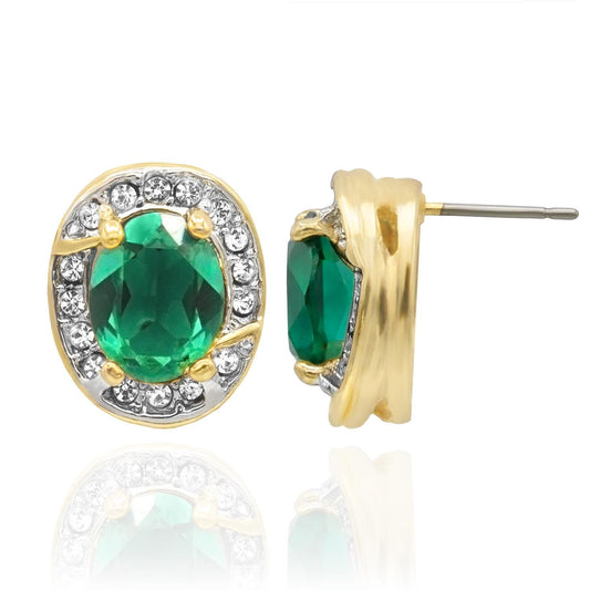 Vintage 18k Gold Electroplated Ruby and Clear Swarovski Crystal Post Earrings jewelry image 1