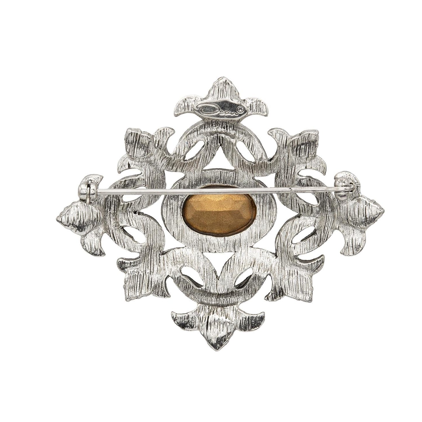 Vintage Oscar de la Renta Brooch White Gold Pin Luxury Designer Jewelry Austrian Crystals Womans Antique Estate Jewelry