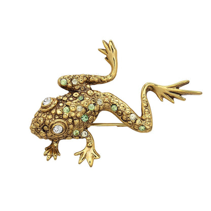 Vintage Oscar de la Renta Fancy Frog Brooch Gold Pin Luxury Designer Jewelry Womans