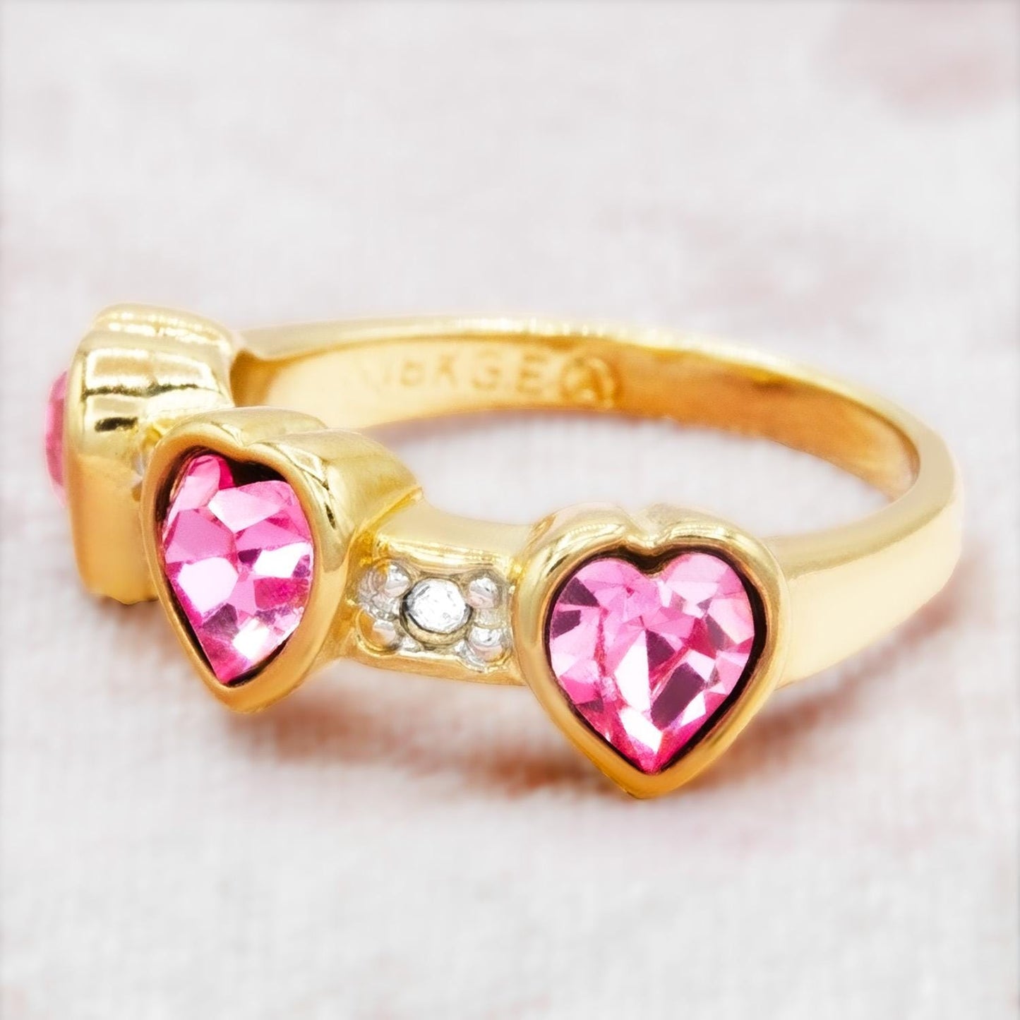 Vintage Ring Crystal Triple Heart Womens Ring 18k Gold Electroplated Stacking Valentine's Day Womans Gifts Antique Jewelry