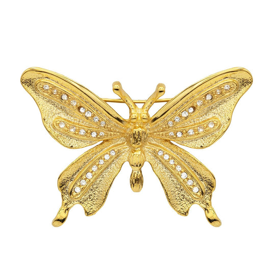 Women's Vintage Butterfly Brooch Pin Austrian Crystals Antique Style Gold Plated