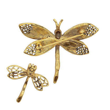 Vintage Oscar de la Renta Set of Two Dragonfly Brooch Gold Pin Luxury Designer Jewelry Womans Insect Jewelry