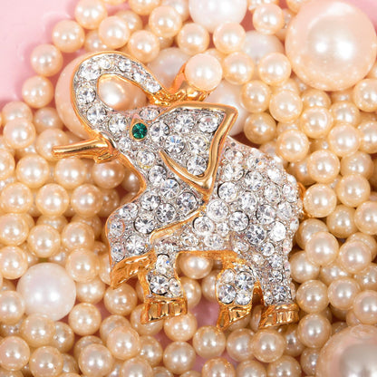 Women's Vintage Brooch Pin Elephant Clear Crystals & Emerald Eye Pearl Accent on Trunk Good Luck Only One Available