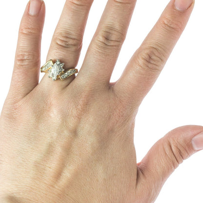 Vintage 1980s Ring Clear Cubic Zirconia with Clear Austrian Crystals 18k Yellow Gold Electroplated