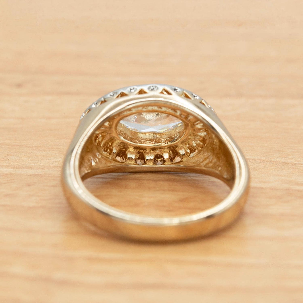 Vintage Ring 18k Yellow Gold Electroplated Edwardian Style Marquise Cubic Zirconia Ring