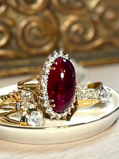 Vintage Ruby and Clear Crystal Cocktail Ring Made in USA Statement Ring