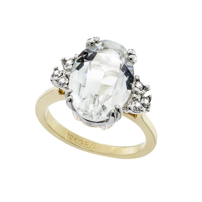 Vintage Clear Austrian Crystal Ring 18k Yellow Gold Electroplated Made in USA R1301