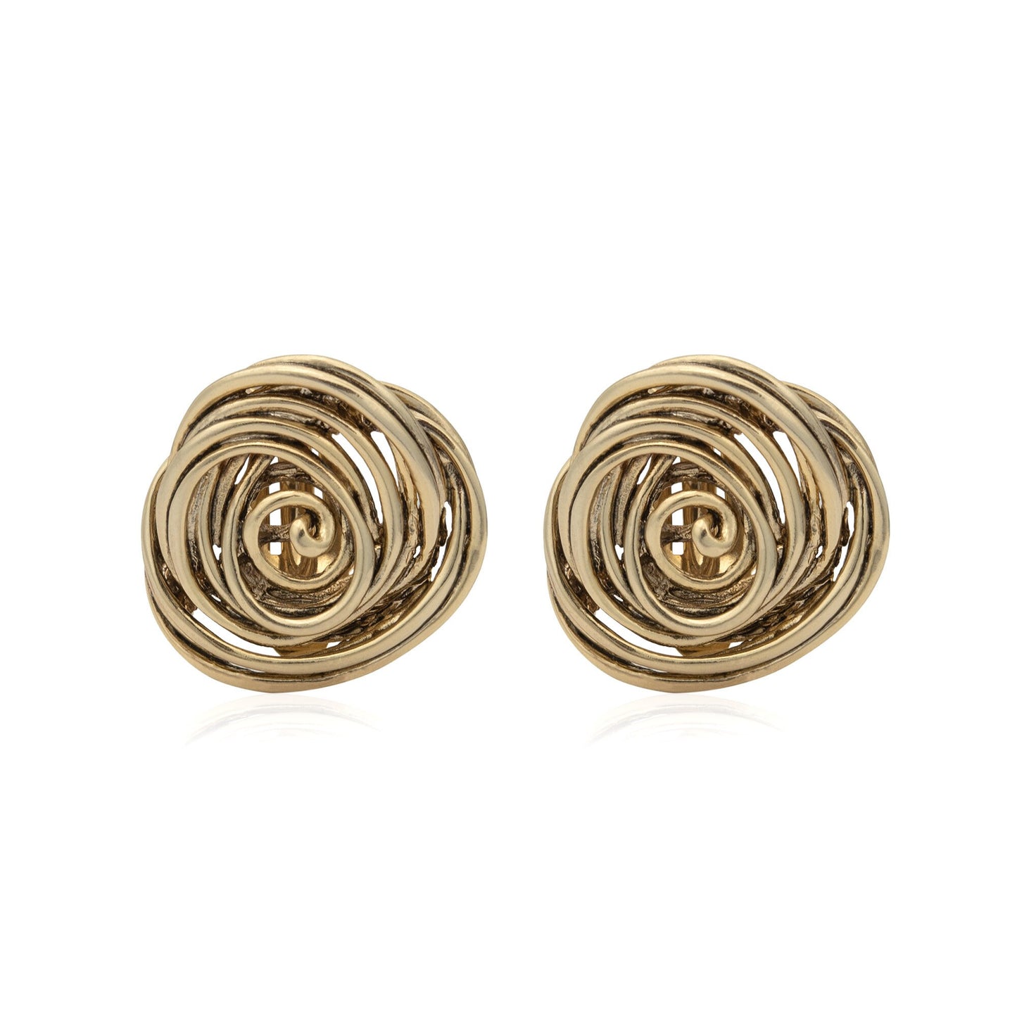 Vintage Oscar de la Renta Clip Earrings Antique Gold Tone Swirl Button Design OSE-300-GC