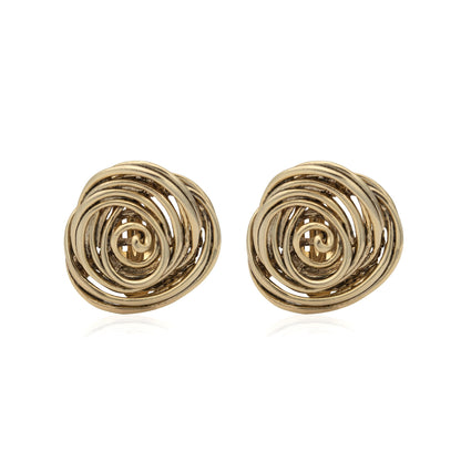 Vintage Oscar de la Renta Clip Earrings Antique Gold Tone Swirl Button Design OSE-300-GC
