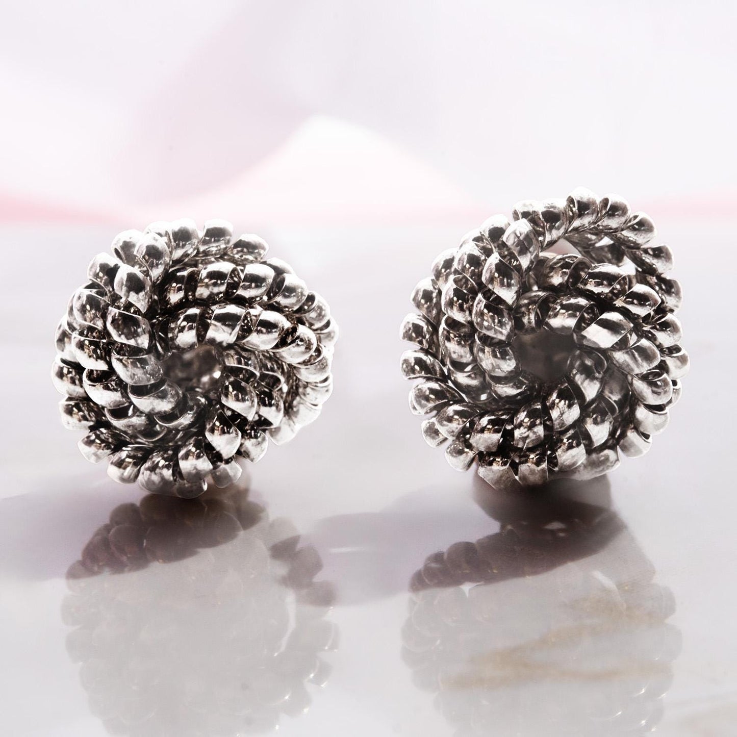 Vintage Oscar de la Renta Clip Earrings Silver Tone Swirl Dome Design